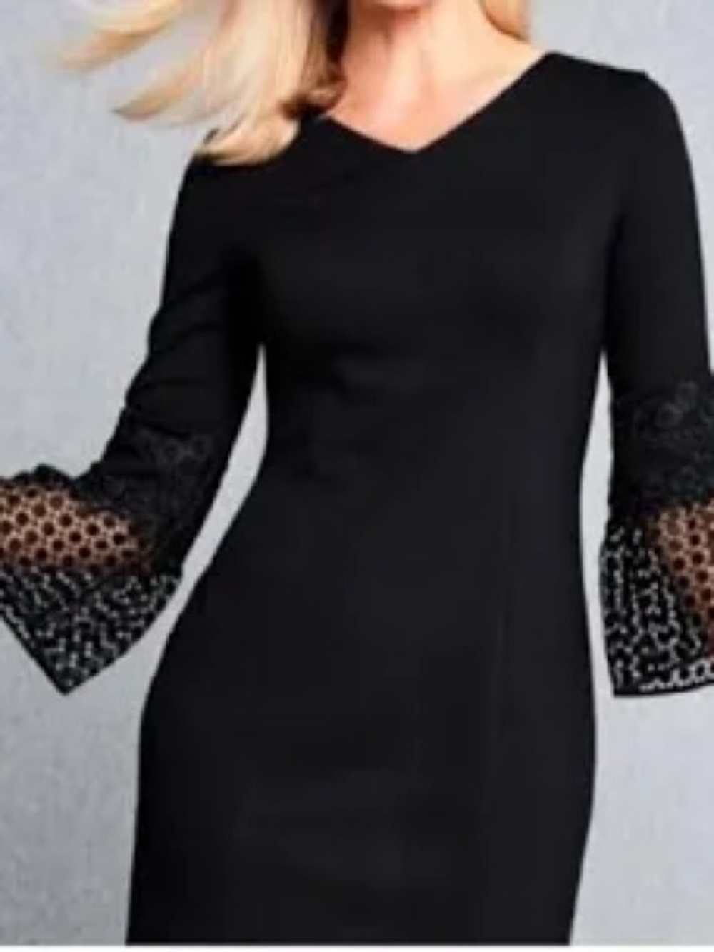 Talbots Petites Black Dress 14P Lace Bell Sleeves